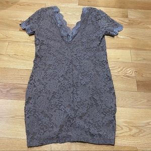 Lace bodycon dress taupe color